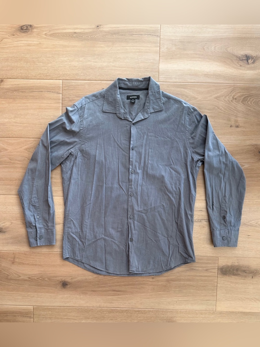 Alfani Button-Down Long-Sleeve Shirt in Solid Gray Size M